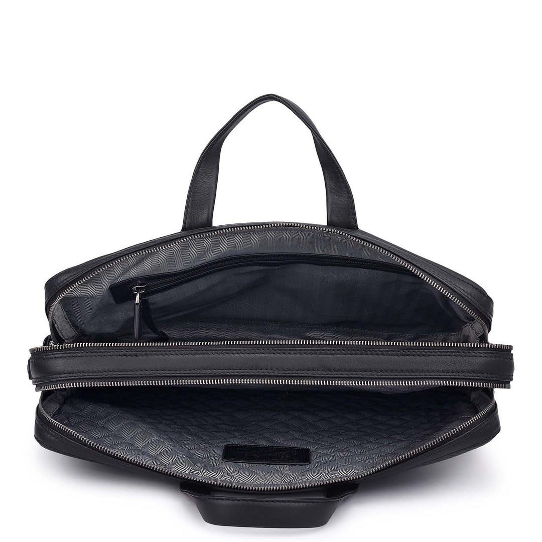 Carbon Leather Laptop Bag - Black