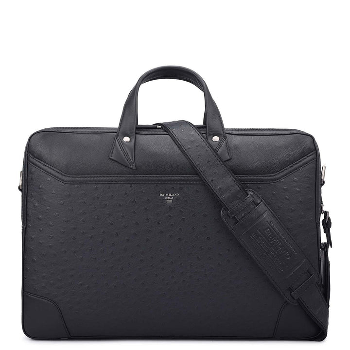 Ostrich Leather Laptop Bag - Black