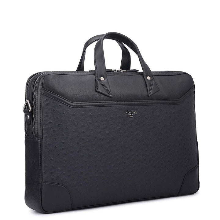 Ostrich Leather Laptop Bag - Black