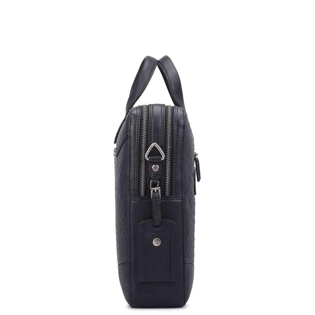 Ostrich Leather Laptop Bag - Black