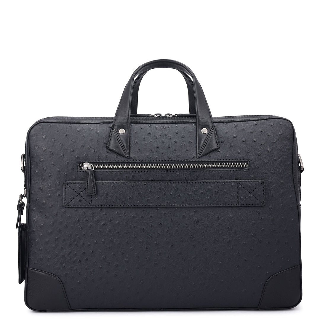 Ostrich Leather Laptop Bag - Black