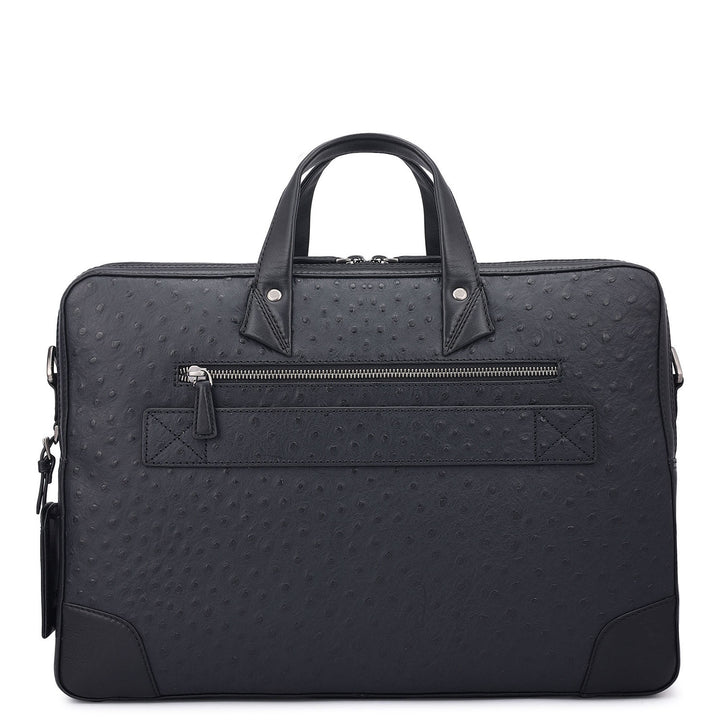 Ostrich Leather Laptop Bag - Black