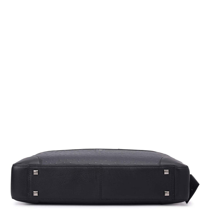 Ostrich Leather Laptop Bag - Black