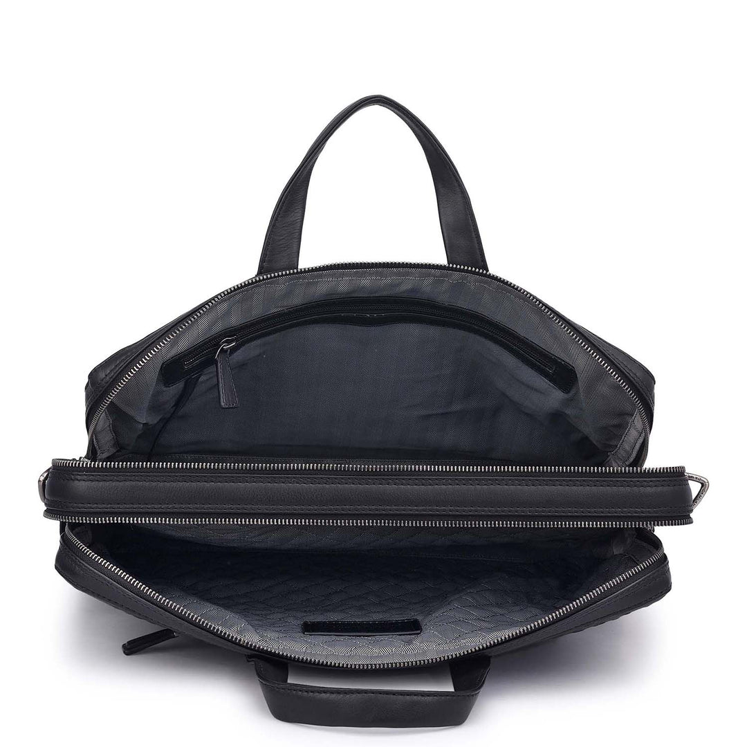 Ostrich Leather Laptop Bag - Black
