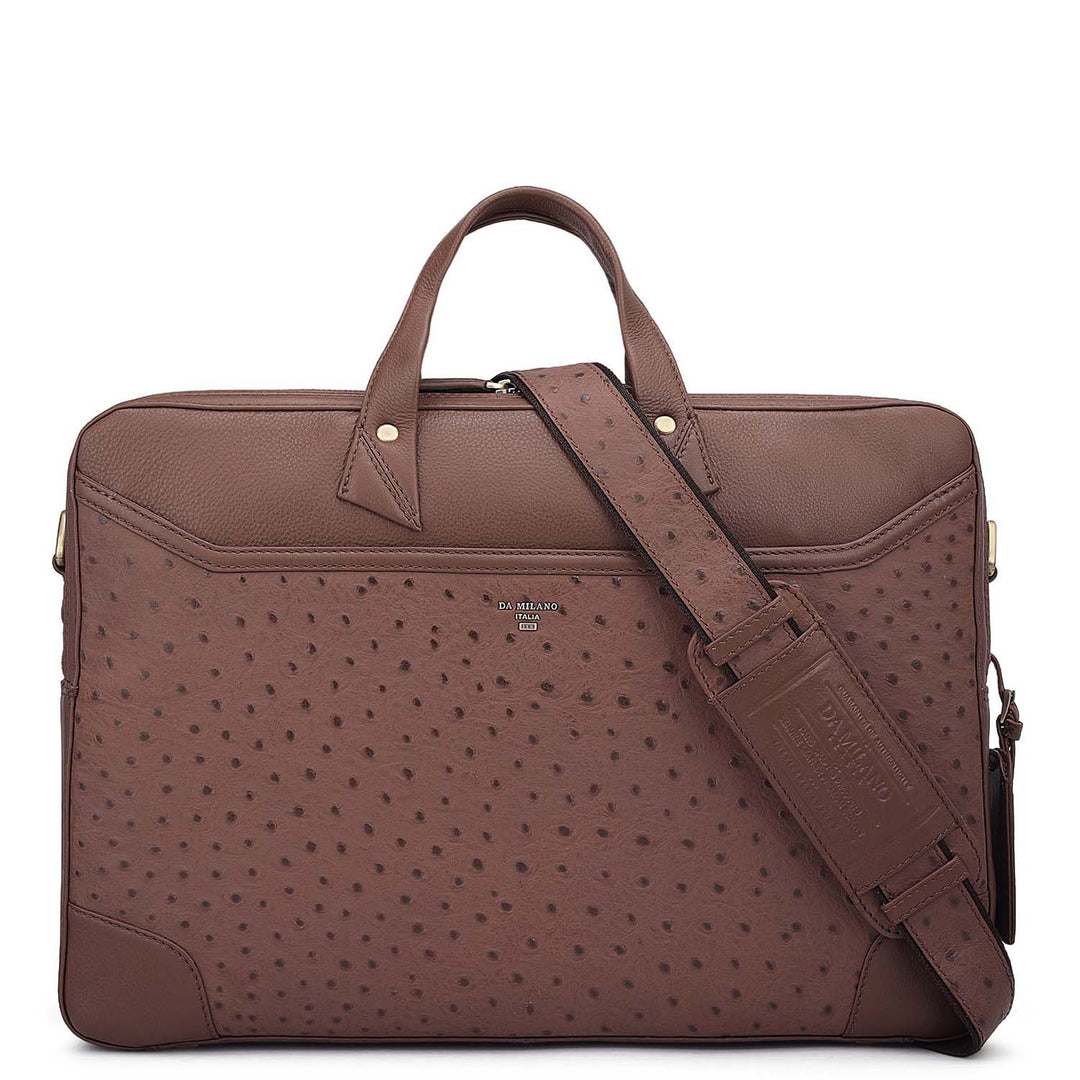 Ostrich Leather Laptop Bag - Brown