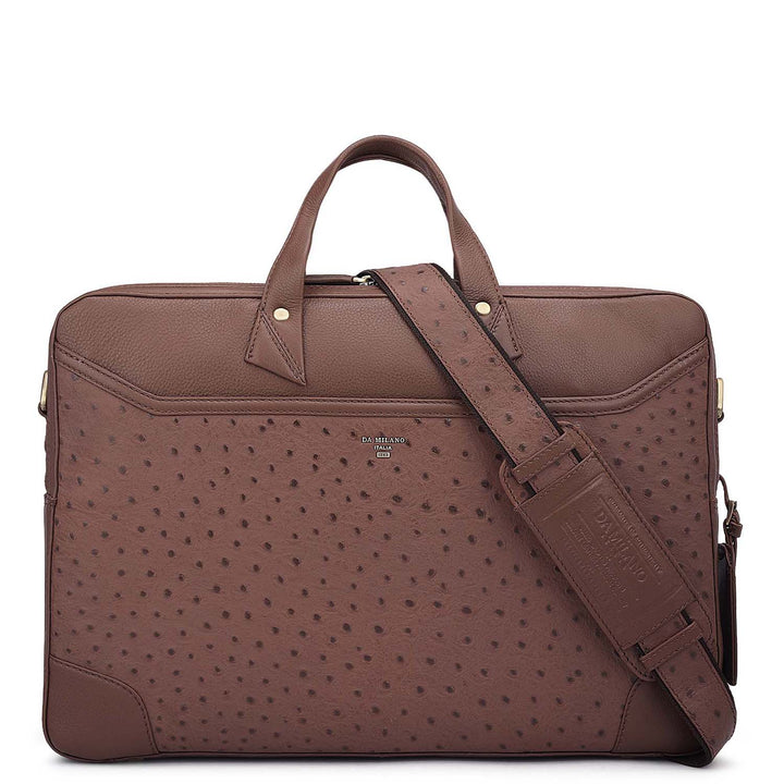 Ostrich Leather Laptop Bag - Brown