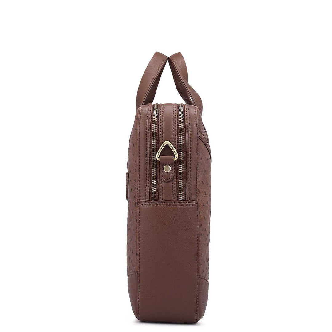 Ostrich Leather Laptop Bag - Brown