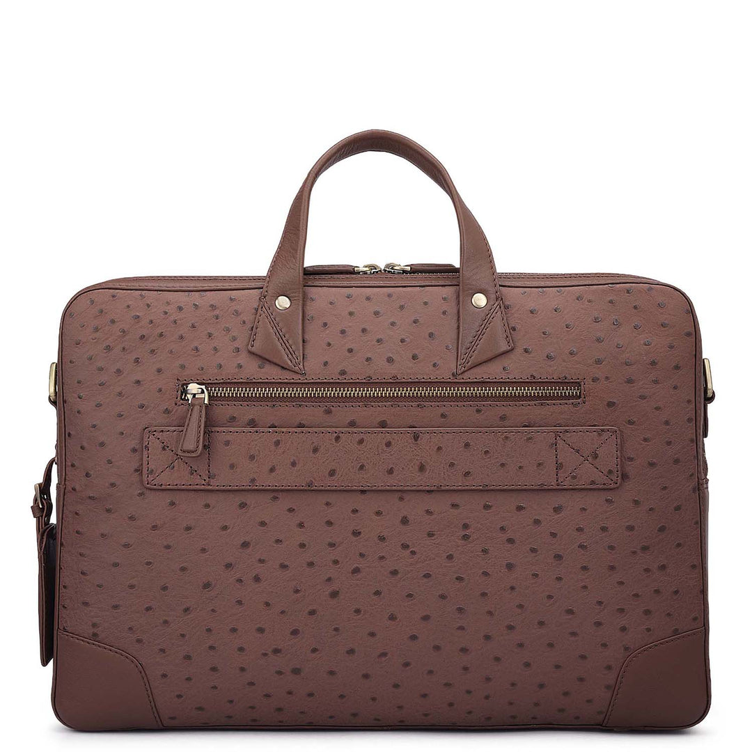 Ostrich Leather Laptop Bag - Brown