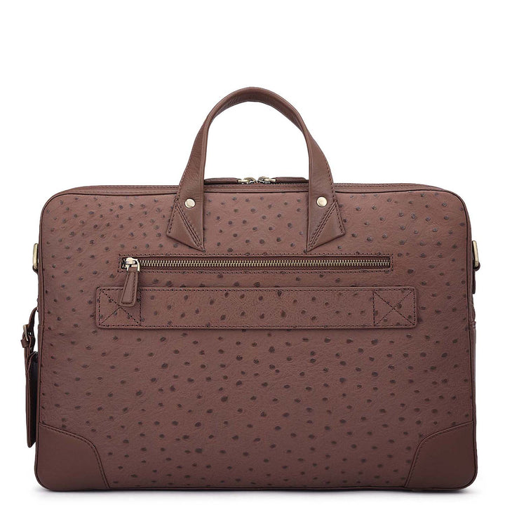 Ostrich Leather Laptop Bag - Brown