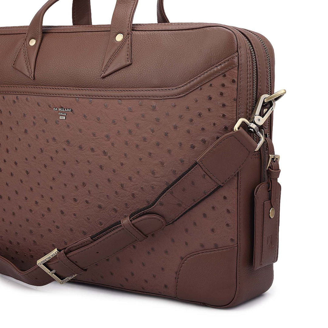 Ostrich Leather Laptop Bag - Brown