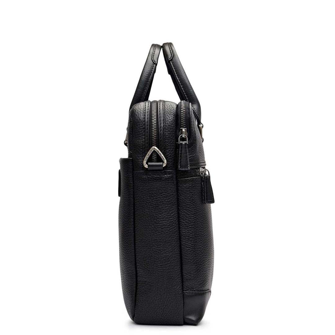 Wax Leather Laptop Bag - Black