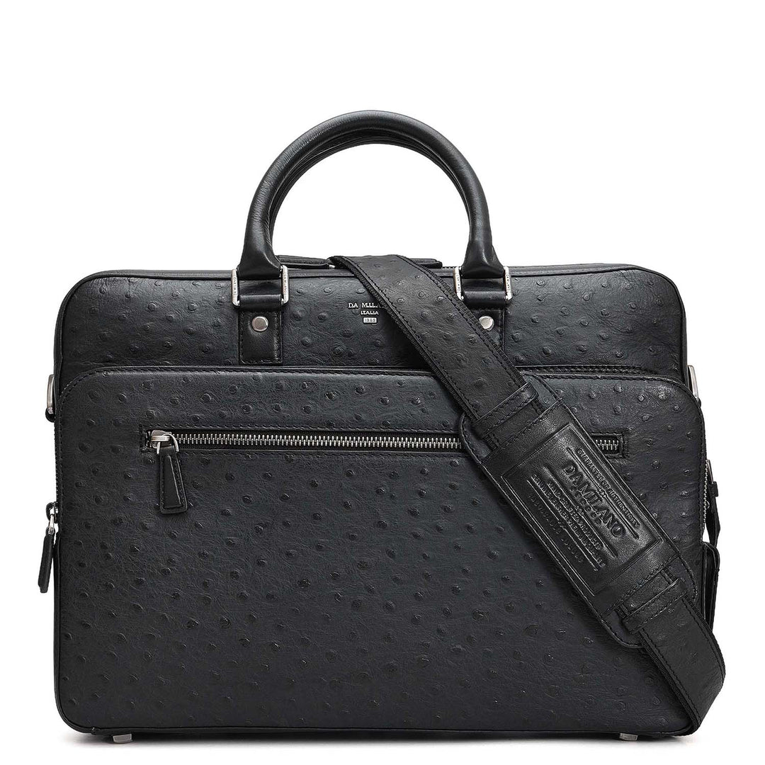 Ostrich Leather Laptop Bag - Black