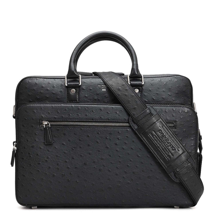 Ostrich Leather Laptop Bag - Black