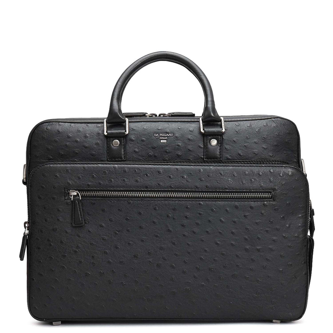 Ostrich Leather Laptop Bag - Black