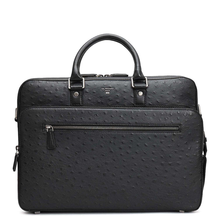 Ostrich Leather Laptop Bag - Black