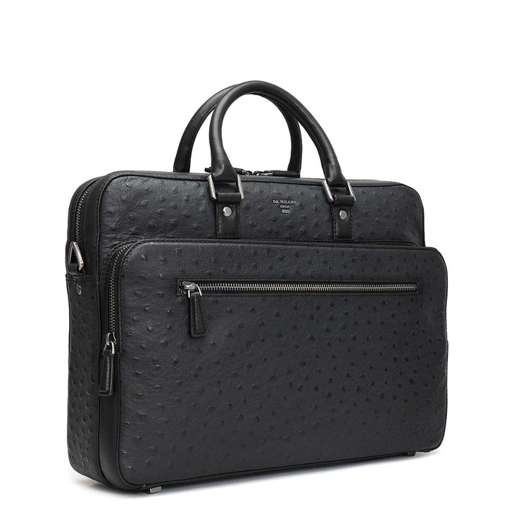 Ostrich Leather Laptop Bag - Black