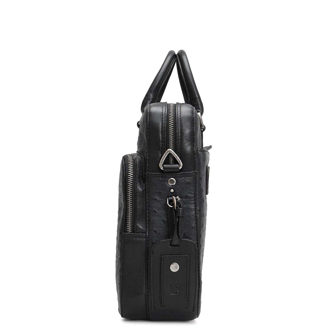 Ostrich Leather Laptop Bag - Black