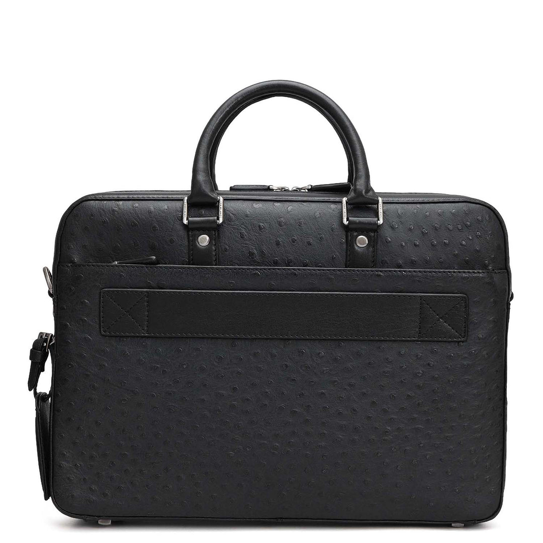 Ostrich Leather Laptop Bag - Black