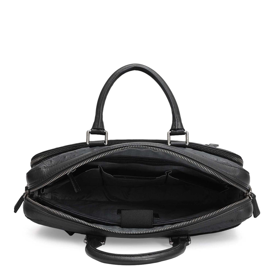 Ostrich Leather Laptop Bag - Black