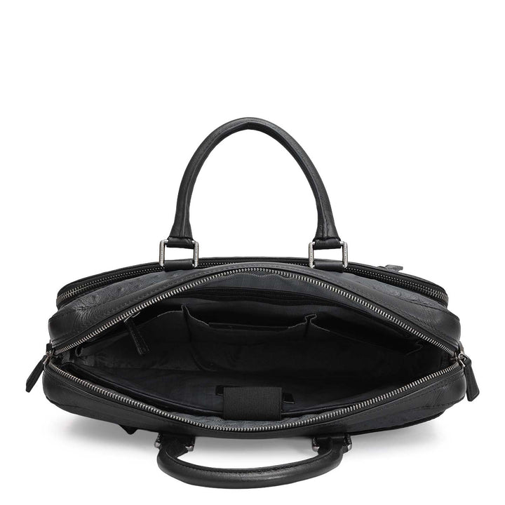 Ostrich Leather Laptop Bag - Black