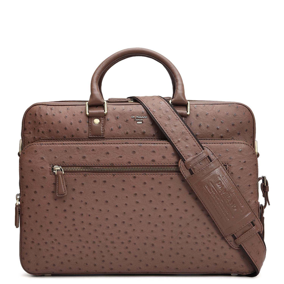 Ostrich Leather Laptop Bag - Mocha