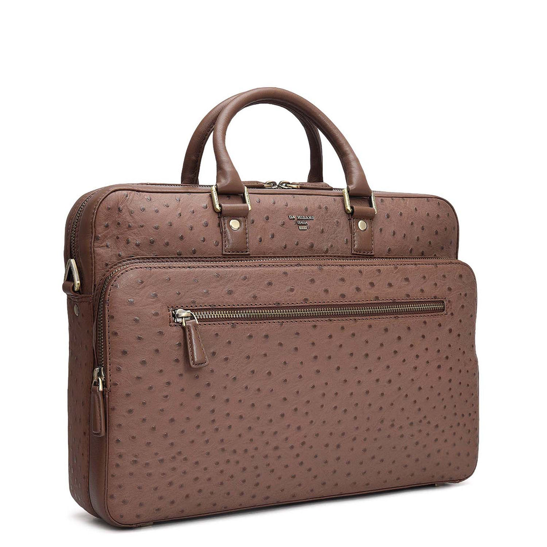 Ostrich Leather Laptop Bag - Mocha