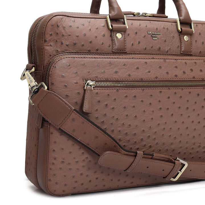Ostrich Leather Laptop Bag - Mocha