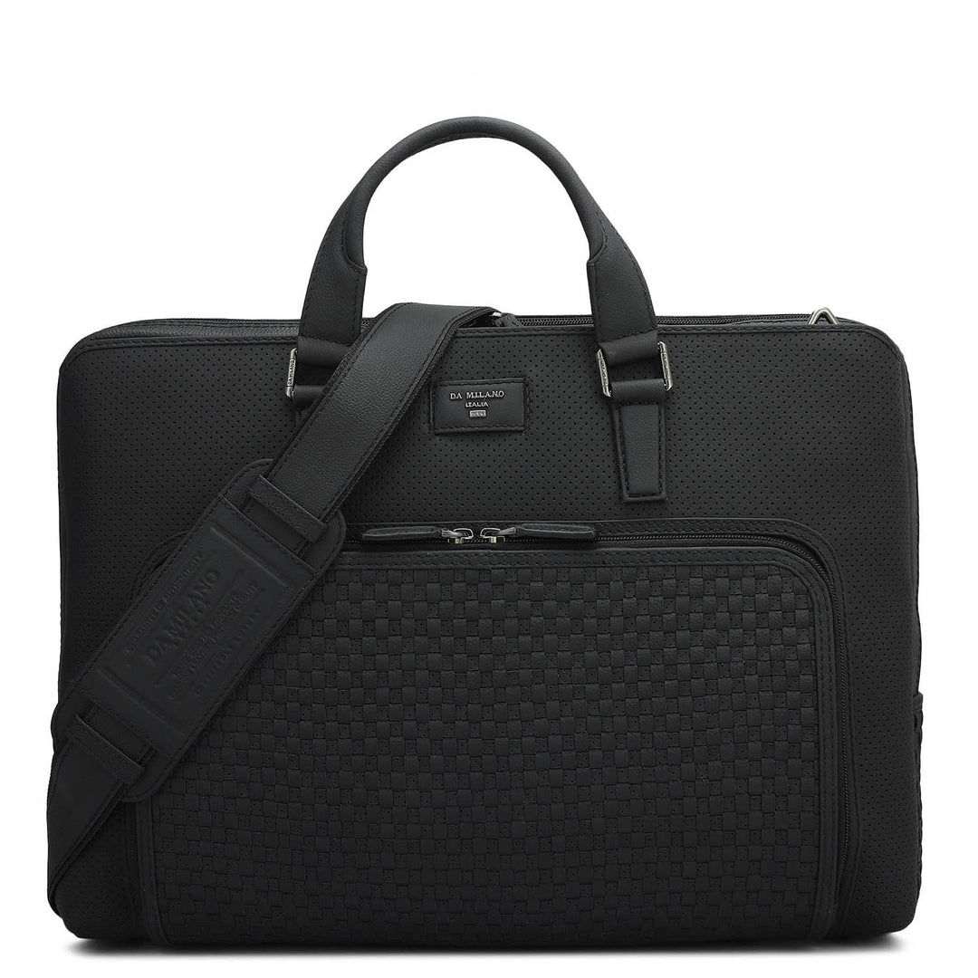 Punch Mat Leather Laptop Bag - Black