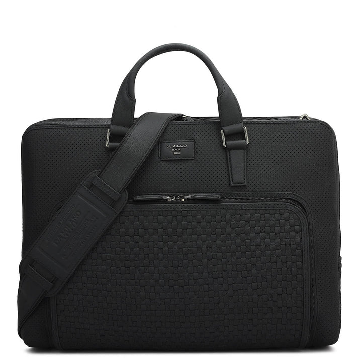Punch Mat Leather Laptop Bag - Black