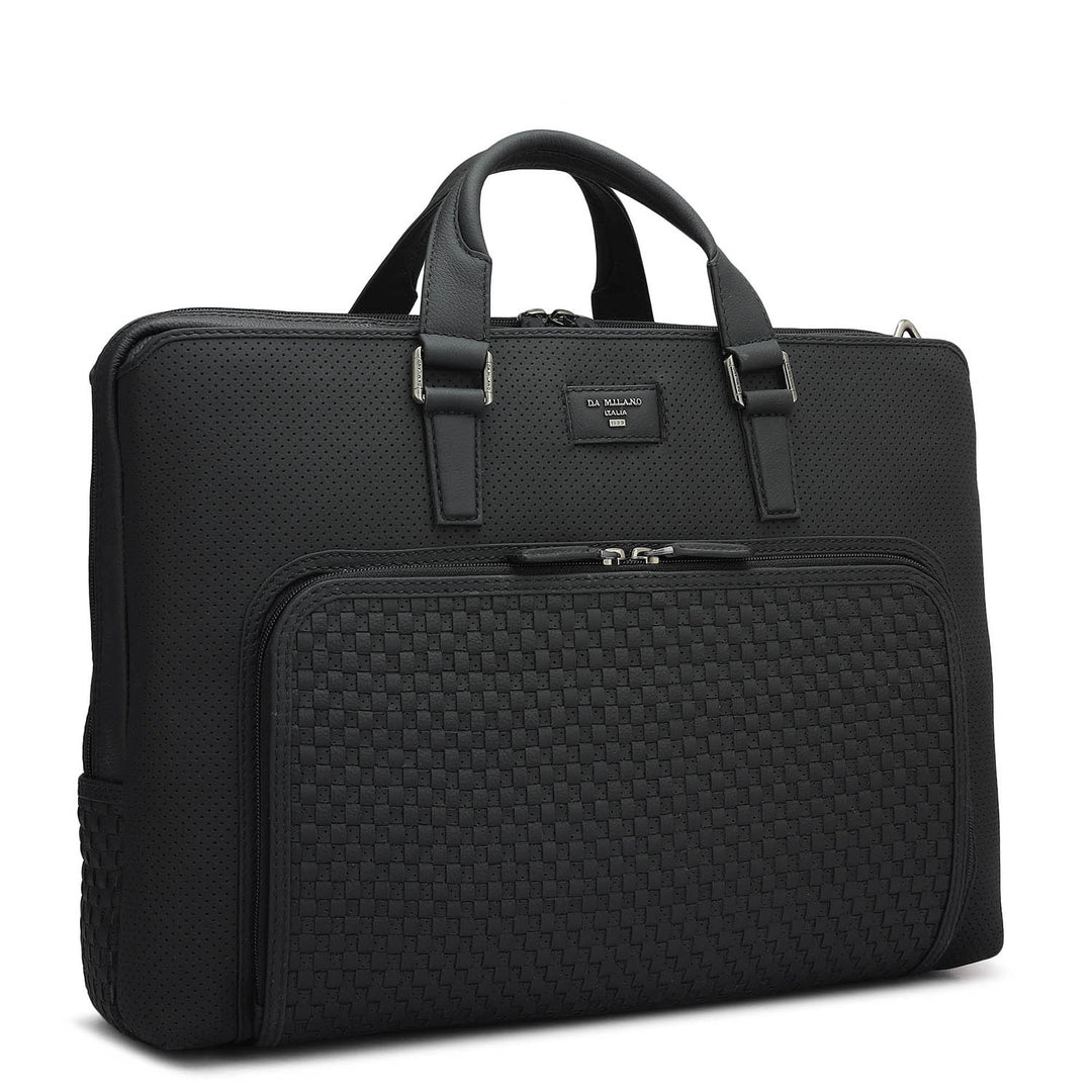 Punch Mat Leather Laptop Bag - Black