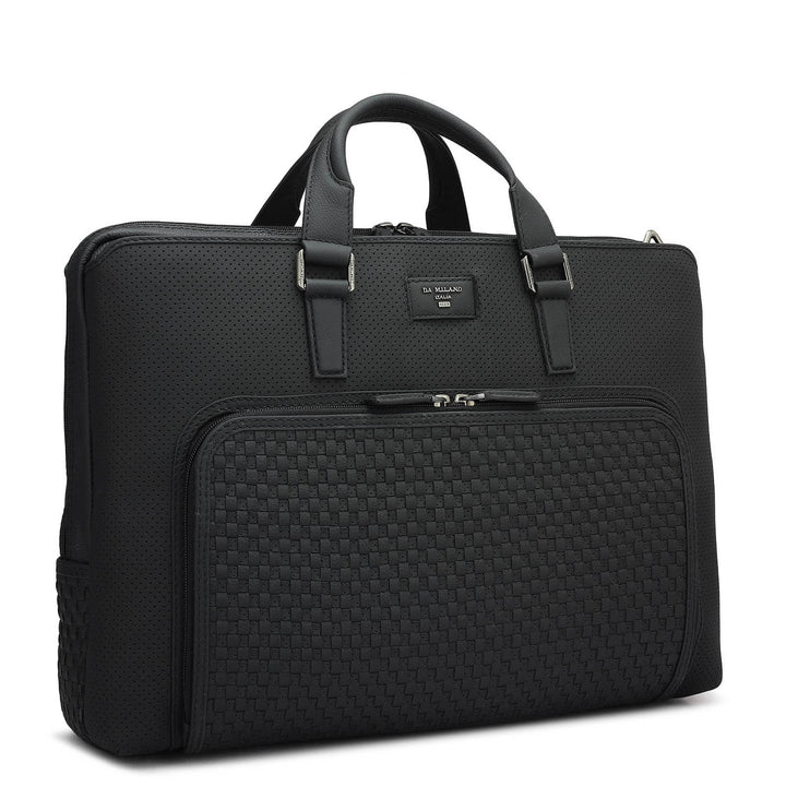 Punch Mat Leather Laptop Bag - Black