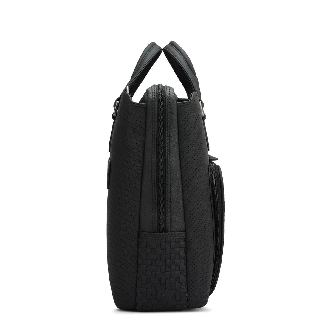 Punch Mat Leather Laptop Bag - Black
