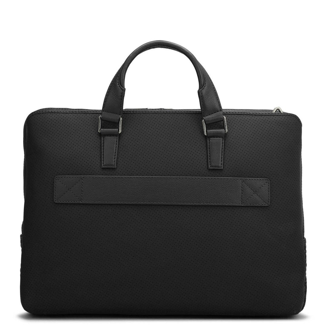 Punch Mat Leather Laptop Bag - Black