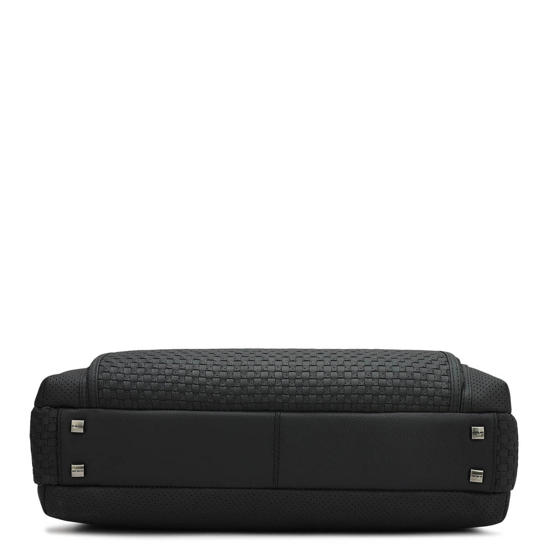 Punch Mat Leather Laptop Bag - Black