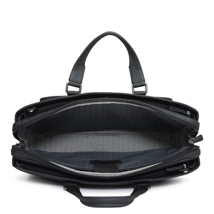 Punch Mat Leather Laptop Bag - Black