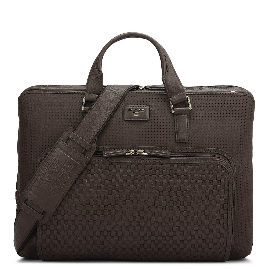 Punch Mat Leather Laptop Bag - Brown