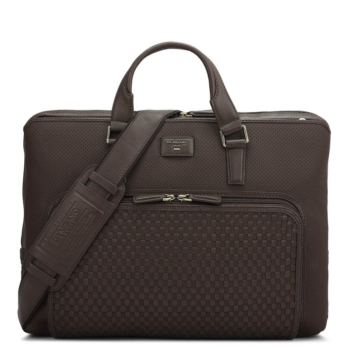 Punch Mat Leather Laptop Bag - Brown