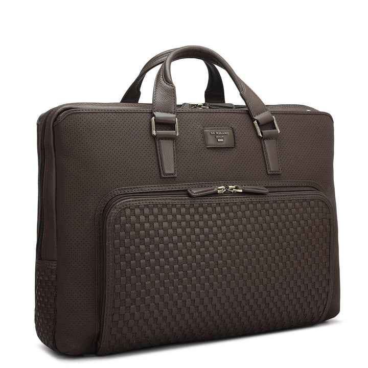 Punch Mat Leather Laptop Bag - Brown