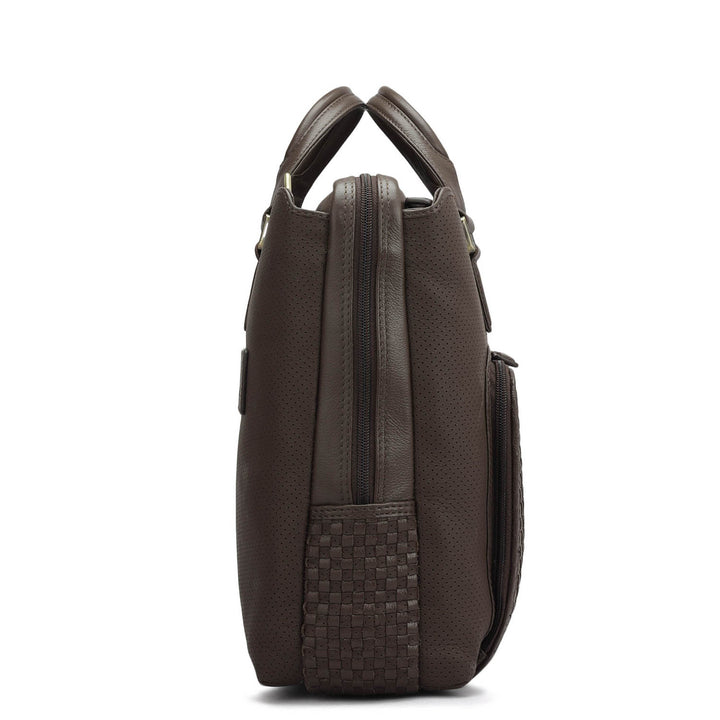 Punch Mat Leather Laptop Bag - Brown