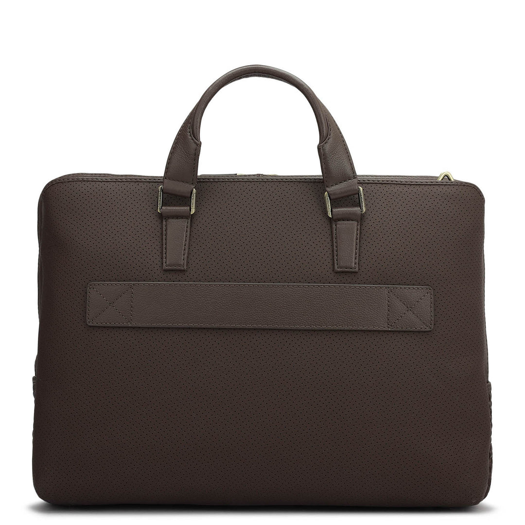 Punch Mat Leather Laptop Bag - Brown
