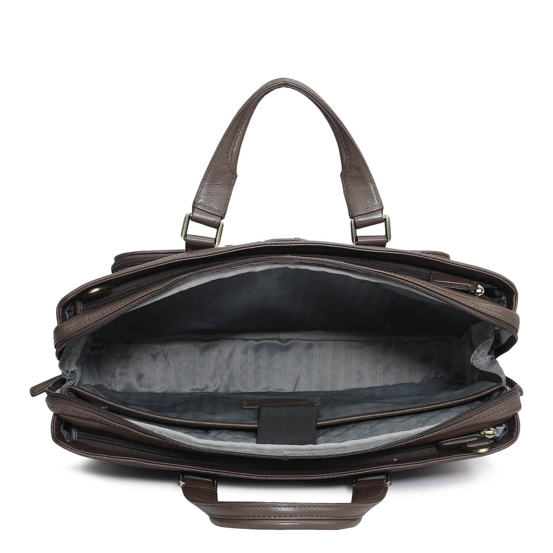Punch Mat Leather Laptop Bag - Brown