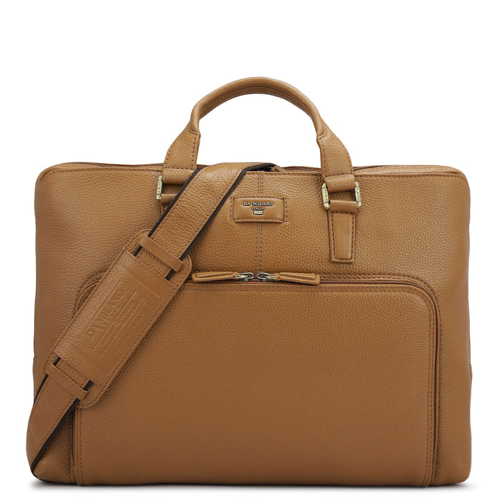 Wax Leather Laptop Bag - Caramel