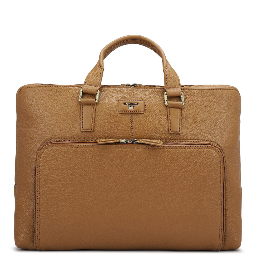 Wax Leather Laptop Bag - Caramel
