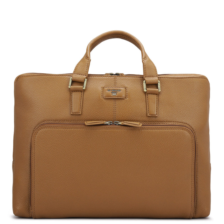 Wax Leather Laptop Bag - Caramel