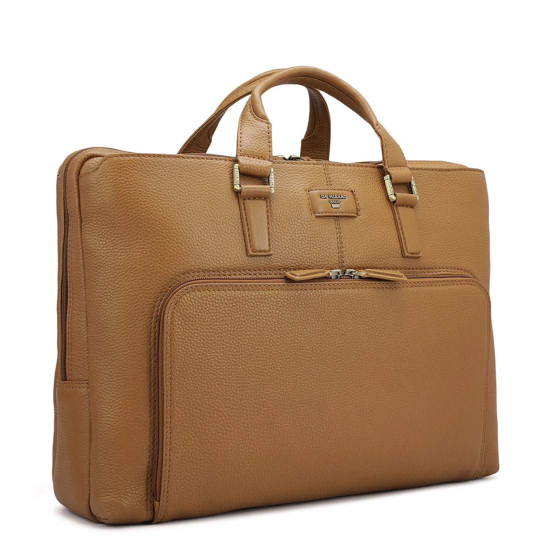 Wax Leather Laptop Bag - Caramel