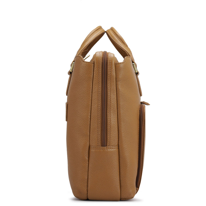 Wax Leather Laptop Bag - Caramel