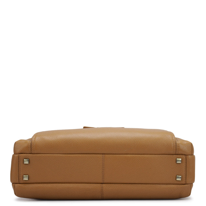 Wax Leather Laptop Bag - Caramel