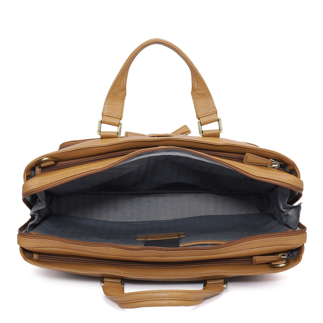 Wax Leather Laptop Bag - Caramel