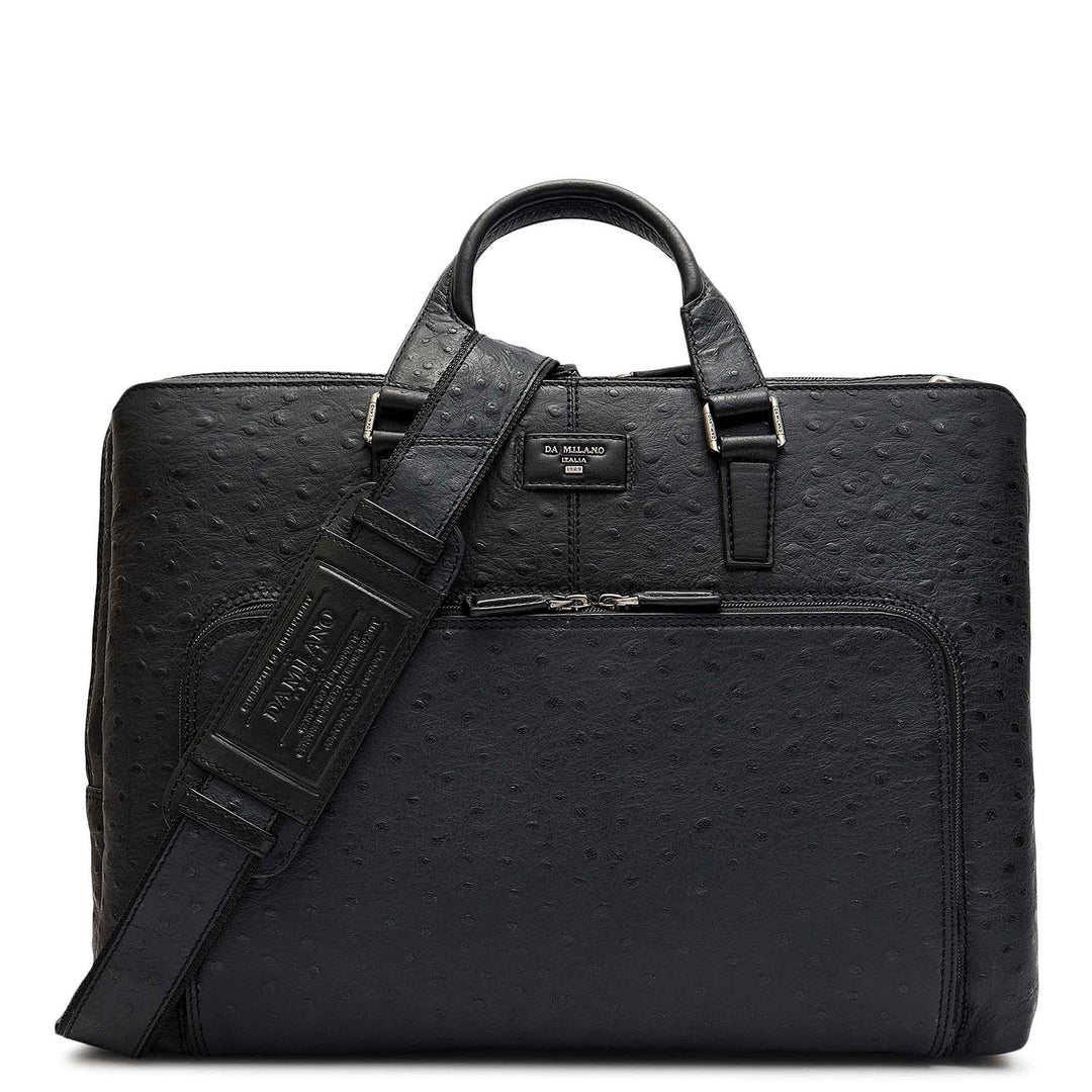 Ostrich Leather Laptop Bag - Black