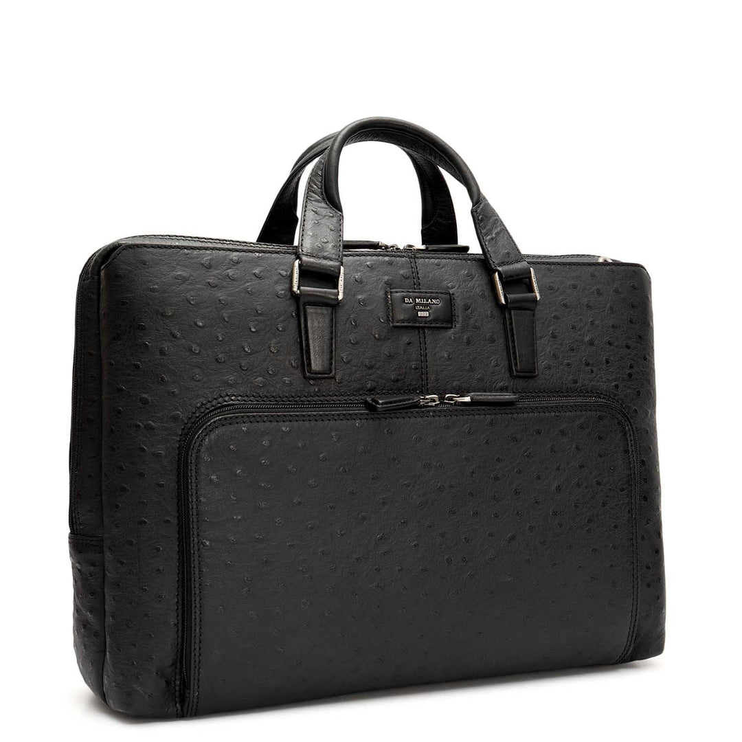 Ostrich Leather Laptop Bag - Black